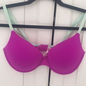 Cute color-block neon pink+mint VS bra